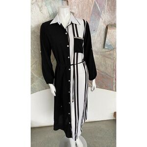 Be.You.Tiful Striped Black White Rhinestone Midi Shirt Dress Be You Tiful Small